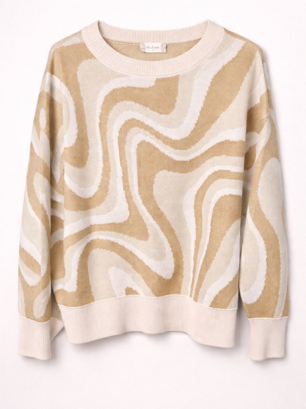 Altar’d State‎ Beige Cream Abstract Swirl Knit Sweater Large NWT